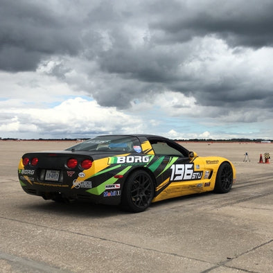 The Borg Motorsports racing Corvette in Lincoln, NE on the test course.