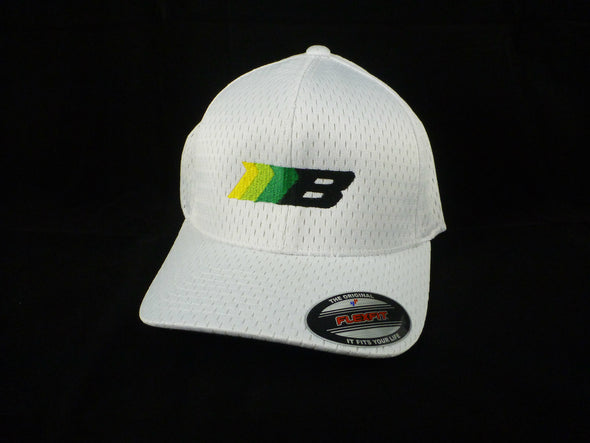 Borg Motorsports color logo white hat, angled view.